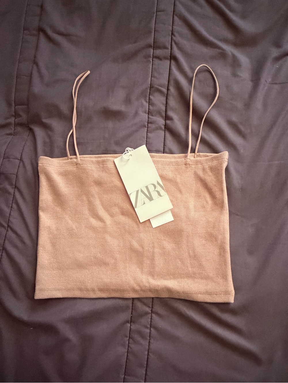 Zara Beige Ribbed Spaghetti Strap Crop Camisole